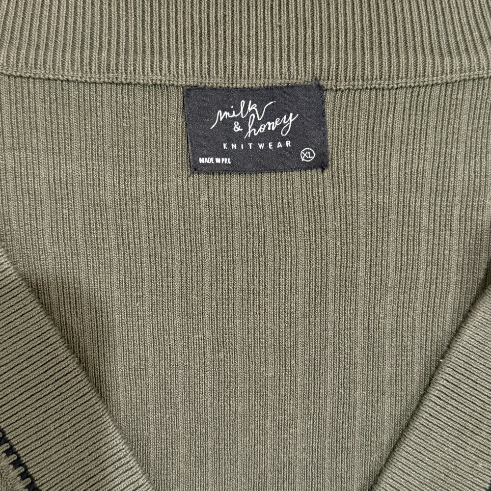 Milk & Honey Knitwear Cardigan Women XL Olive Green Gold Lion Button Preppy - Picture 6 of 7